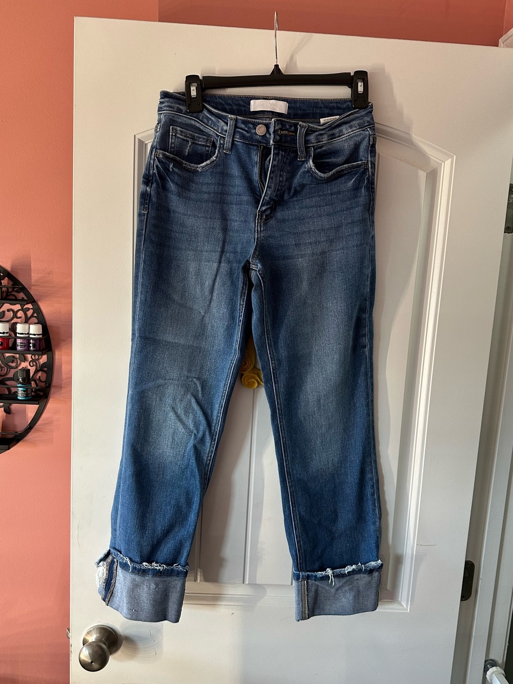 Women's Boot Cut Cuffed Jeans in Medium Blue